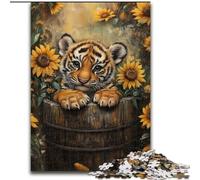 Puzzle 1000 pièces Tournesol Tigre pour Adultes, pour Noël et Le Nouvel an (Taille 50x75cm)