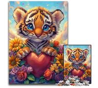 Puzzle 1000 pièces Tournesol Tigre Puzzles en Bois Puzzles stimulants pour Adolescents, soirée de Jeux en Famille Amusante 50x75cm