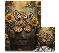 Puzzle 1000 pièces Tournesol Tigre Puzzles en Carton Décoration DIY, Défi cérébral, pour Adulte, Famille, Cadeau de Vacances 26x38cm