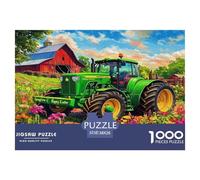 Puzzle 1000 pièces Tracteur Jeu Difficile et Cadeau | Vert Tracteur Grange Fleurs coloré animé décoration Murale pour Adultes et Enfants 38x26cm
