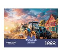 Puzzle 1000 Pièces Tracteur Labourant Champ Paysage de Coucher de Soleil Rural Papier Recy xtrêmement Difficile 52x38cm