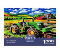 Puzzle 1000 pièces Tracteur pour Adultes et Enfants | Vert Tracteur Ferme Rustique panoramique coloré Puzzle éducatif décoration Murale 70x50cm