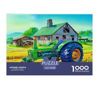 Puzzle 1000 pièces Tracteur pour Adultes | Vert Tracteur Ancienne Grange Ferme Rurale panoramique Anti-Stress Jeu Familial Amusant et Difficile 52x38cm