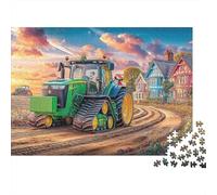 Puzzle 1000 pièces Tracteur sur Chemin Terre, Carton, Amusant Difficile 12+, Art Ferme, 70x50cm