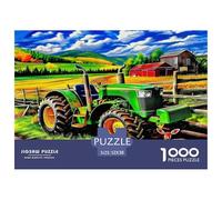 Puzzle 1000 pièces Tracteur | Vert Tracteur Ferme Rustique panoramique coloré Papier recyclé pour Adultes Cadeau Jeu éducatif Anti-Stress 52x38cm