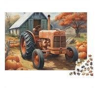 Puzzle 1000 pièces Tracteur Vintage Citrouille Orange, Carton épais, décompression, Difficile, déco Murale, 38x26cm