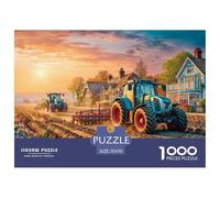 Puzzle 1000 Pièces Tracteurs Labourant Champ Papier Recyclé Paysage de Coucher de Soleil Rural Jeu Difficile Décoration Murale 70x50cm