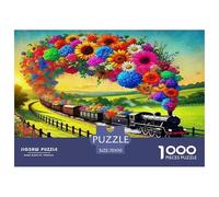 Puzzle 1000 pièces Train à Vapeur Adulte - Train Arche Florale Prairie Joyeux Vif Jeu Difficile Jouet Cadeau Maison Décoration Murale Idée Cadeau 70x50cm