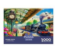 Puzzle 1000 pièces Train à Vapeur Papier Recyclé - Gare Vintage Nostalgique Artistique Charmant Décoration Murale Décompression Jeu Éducatif 52x38cm
