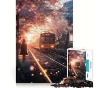 Puzzle 1000 pièces Train et fleur de cerisier Coupe précise Jouet amusant défi mental pour les loisirs Cadeau d'anniversaire Projet d'art (38 x 26 cm)
