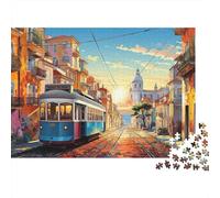 Puzzle 1000 pièces Tramway Vintage Rue, Carton épais, Relaxation, idée Cadeau, 70x50cm