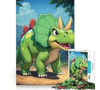 Puzzle 1000 pièces Tricératops Forêt Dessin Animé Découpe Soigneuse Décoration Jeu de Logique et de Calme Cadeau de Noël (50x75cm)