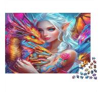 Puzzle 1000 pièces Trio de Dragons Elfes, Paire de Dragons Colorés, Carton Solide, Moment de Calme à la Maison, 52x38cm