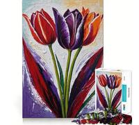 Puzzle 1000 pièces Trio de Tulipes Peinture Bordure Parfaite Jeu cognitif et Amusant Jeu Lent Décoration Artistique de Noël (38x52cm)