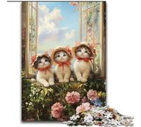 Puzzle 1000 pièces Trois Chatons Puzzles en Bois Loisirs créatifs en Famille, Parfait pour Les Anniversaires, Les Vacances, Taille 50x75cm