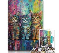 Puzzle 1000 pièces Trois Chats Puzzle 1000 pièces pour Adultes et Adolescents activité Amusante pour la Maison Jouets pour Les Jours de Pluie Cadeaux d'anniversaire (50x75cm)