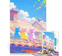 Puzzle 1000 pièces Trois Chats sur Un Toit pour Adultes, Jeu de logique et de réflexion, Divertissement paisible, découpe Solide, Cadeau précieux 50x75cm