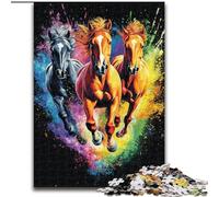 Puzzle 1000 pièces Trois Chevaux, Art Intéressant, Réduction du Stress, Liste de Souhaits avec Père Noël, pour Les 14 Ans (26x38cm)