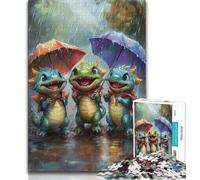 Puzzle 1000 pièces Trois Dinosaures sous Un Parapluie pour Adultes et Adolescents, Jouet éducatif et décompressant, Cadeau du Père Noël Secret (38x26cm)
