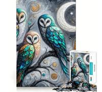 Puzzle 1000 pièces Trois hiboux sous la Lune pour Adolescents améliore la mémoire, se détend et s’Amuse Bords Nets Cadeau Unique 50x75cm