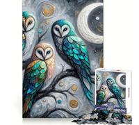 Puzzle 1000 pièces Trois hiboux sous la Lune pour Adolescents améliore la mémoire, se détend et s’Amuse Bords Nets Cadeau Unique 50x75cm