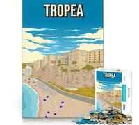 Puzzle 1000 pièces Tropea Minimal Retro Italie Affiche de Voyage Bords Parfaits Jeu cognitif Jeu Lent Décoration Artistique Amusante pour Noël (38x52cm)