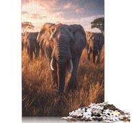Puzzle 1000 pièces Troupeau d'éléphants au Coucher du Soleil pour Adultes, Cadeau d'halloween, décoration d'intérieur et Cadeaux Uniques, 1000 pièces (38 x 26 cm)