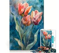 Puzzle 1000 pièces Tulipe Aquarelle Bordure Parfaite Jeu Cognitif Jeu de Motivation Jeu de Réflexion Décoration Art de Noël (38x26cm)