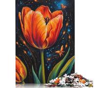 Puzzle 1000 pièces Tulipe Orange avec Peinture Papillon pour Adultes Puzzles en Bois Casse-tête pour Enfants 1000 pièces (75 x 50 cm)