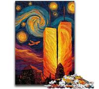 Puzzle 1000 pièces Twin Towers Under The Night Sky pour Adolescents, Jouet éducatif et décompressant, Cadeau du Père Noël Secret (38x26cm)