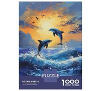 Puzzle 1000 Pièces Two Dolphin Jumping Puzzles pour Adolescents - Anti-Stress - Défi Éducatif - Cadeau d'anniversaire Unique 70x50cm/1000pcs