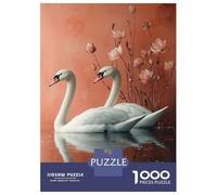 Puzzle 1000 Pièces Two Swans in Water with Flowers Puzzle pour Adultes - Jeu De Réflexion - Décoration Parfaite - Cadeaux Uniques pour Anniversaires Et Noël 70x50cm/1000pcs