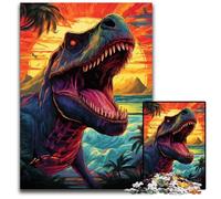 Puzzle 1000 pièces Tyrannosaurus Rex et Coucher de Soleil sur l'océan Puzzle Impossible pour Adultes Défi cérébral Cadeau Parfait pour Les Adolescents et décoration intérieure 1000 pièces (38x26cm)