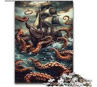 Puzzle 1000 pièces : Un Navire empêtré dans des tentacules Puzzle Parfait pour Les Adolescents, Les Liens familiaux, Les Casse-têtes et Les Cadeaux de décoration d'intérieur DIY (Taille 26x38cm)