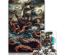 Puzzle 1000 pièces Un Navire empêtré dans des tentacules Puzzles 1000 pièces pour Adolescents Cadeaux Jouets Jeux éducatifs Soulagement du Stress Superbes Cadeaux et Jouets 38x26cm