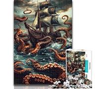 Puzzle 1000 pièces Un Navire empêtré dans des tentacules Puzzles pour Adolescents 1000 pièces, Jouets Jeux éducatifs Anti-Stress Interaction Parent-Enfant 50x75cm