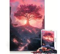 Puzzle 1000 pièces Unity Arbre Rose Coucher de Soleil Paysage au Coucher de Soleil Adultes Cadeau Stimulation Cognitive Activité relaxante Découpe précise Idéal pour Les fêtes (50x75cm)