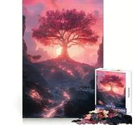 Puzzle 1000 pièces Unity Arbre Rose et Coucher de Soleil pour Adultes, idéal pour stimuler l'esprit, Facile à Assembler, Assemblage Solide, Cadeau Festif (38x52cm)