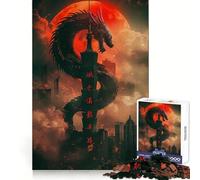 Puzzle 1000 pièces Urban Dragon Lune Rouge pour Adolescents Exercice de raisonnement Loisirs apaisants Bords de qualité supérieure (50x75cm)
