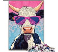 Puzzle 1000 pièces Vache avec Lunettes de Soleil pour Adultes et Adolescents, Jeux de détente pour renforcer l'amour Entre Couples à partir de 14 Ans 50x75cm