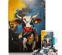 Puzzle 1000 pièces Vache Basquiat pour Adultes et Adolescents, Aide Le Cerveau à exercer des Jouets addictifs pour cultiver la Patience, Convient aux Couples 38x26cm