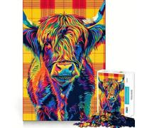 Puzzle 1000 pièces Vache des Highlands en Tartan pour Adultes Jouet Pure Logic pour Un Moment de Paix et de Bien-être 50x75cm