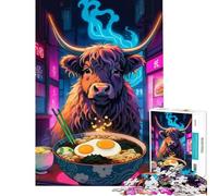 Puzzle 1000 pièces Vache des Highlands Ramen pour Adolescents idéal pour Un Anniversaire ou Noël Améliore la mémoire et Offre Un Jeu Anti-Stress Convient aux 14 Ans et Plus (38x52cm)