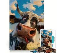Puzzle 1000 pièces Vache Dessin animé tirant la Langue,Assemblage Parfait,Jeu Artistique et intellectuel,Divertissement pour Les Moments de détente,Cadeau d'anniversaire Amusant (50x75cm)