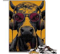 Puzzle 1000 pièces Vache écoutant de la Musique pour Adultes et Adolescents, Jouet éducatif Anti-Stress, idéal comme Cadeau pour Toute la Famille (26x38cm)