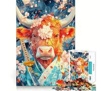 Puzzle 1000 pièces Vache samouraï et Fleurs de Cerisier pour Adultes Un Cadeau créatif et Stimulant pour développer la mémoire et apaiser l’Esprit (50x75cm)