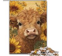 Puzzle 1000 pièces Vache Sunflower Heights, Jeu d'activités familiales Stimulant pour Adolescents, décoration d'intérieur DIY, (Taille 50x75cm)