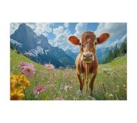 Puzzle 1000 pièces，Vache sur Un alpage en Fleurs dans l’Allgäu，Adulte Enfant Jeu éducatif en Papier（38x26cm）-AK21