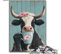Puzzle 1000 pièces Vaches Buvant du café, Aide Le Cerveau à exercer des Jouets addictifs pour cultiver la Patience Décoration Parfaite (Taille 50x75cm)