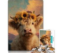Puzzle 1000 pièces Vaches et tournesols des Highlands pour Adolescents et Adultes, Anti-Stress, défi Difficile, renforce l'amour Entre Couples 50x75cm